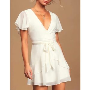Lulus Sweet Like You White Ruffle Mini Dress (M)